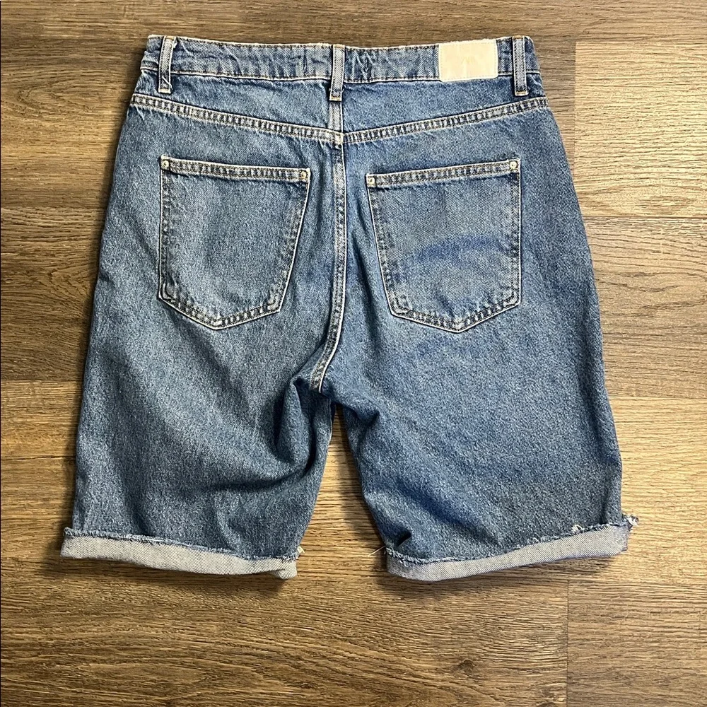 Zara Denim Cutoff Long Bermuda Jean Shorts Size 8